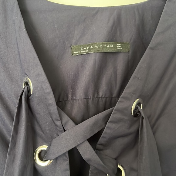 Zara Navy Lace Up Tunic Size Large - Picture 2 of 3